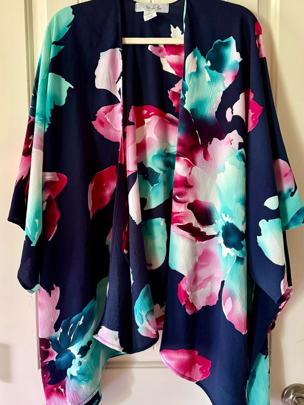 Kiki Larue Floral Kimono - Navy with Pink & Teal Floral 3X